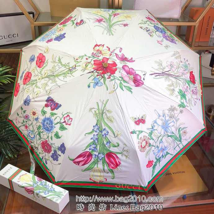 GUCCI古馳 專櫃夏季新款 全自動折疊晴雨傘 花卉圖案 防雨防紫外線隔熱傘  sll1019